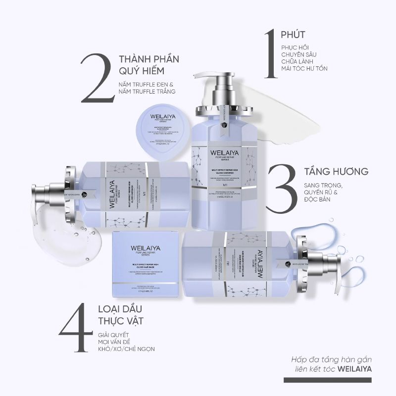 Dầu Hấp Phục Hồi Tóc Hư Tổn Weilaiya Multi Effect Repair High Gloss Hair Mask 450ml (Tím)