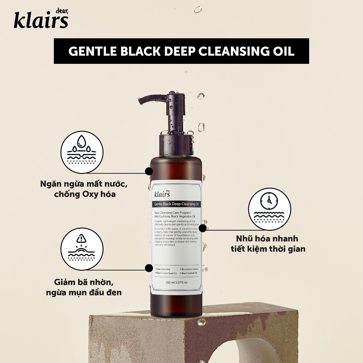 Dầu Tẩy Trang Klairs Làm Sạch Sâu Gentle Black Deep Cleansing Oil 150ml