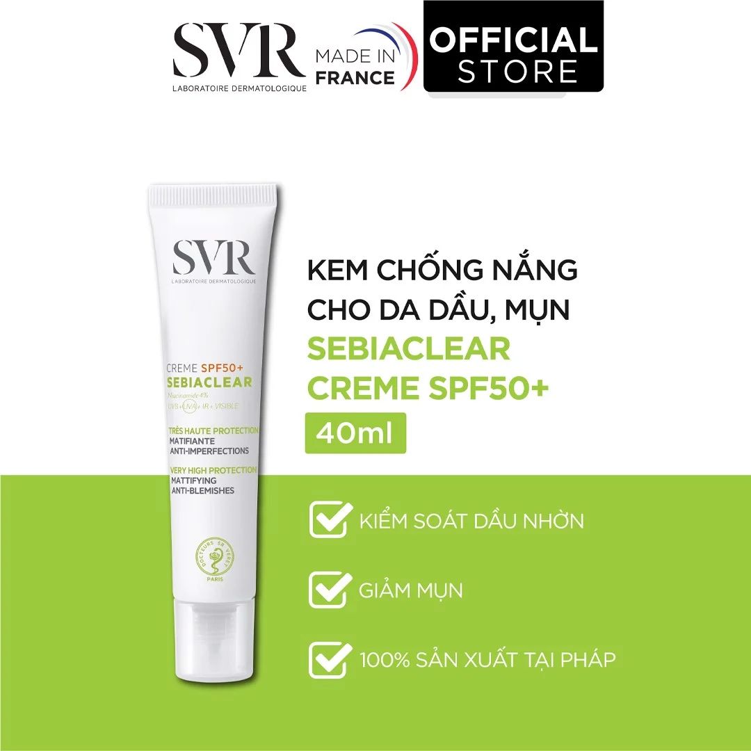 Kem Dưỡng Chống Nắng Cho Da Mụn SVR Sebiaclear Creme SPF50 40ml (Mẫu Mới) [Việt Nữ]