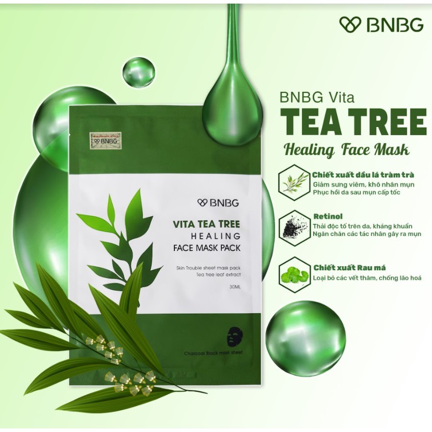 Mặt nạ giấy tràm trà giảm mụn BNBG Vita Teatree Healing Face