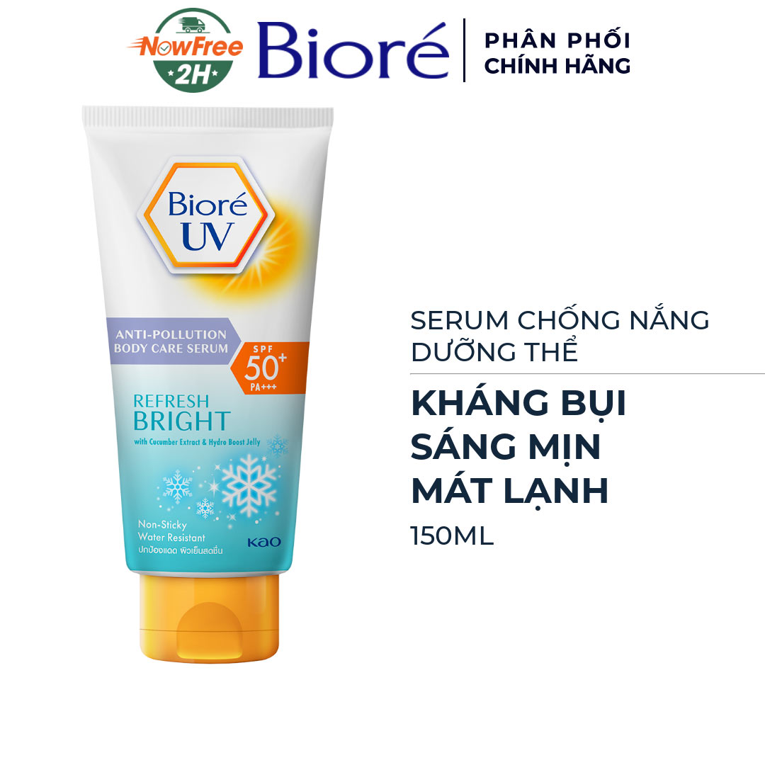 Serum Chống Nắng Dưỡng Thể Bioré Sáng Mịn Mát Lạnh UV Anti-Pollution Body Care Serum Refresh Bright SPF50 (Xanh)