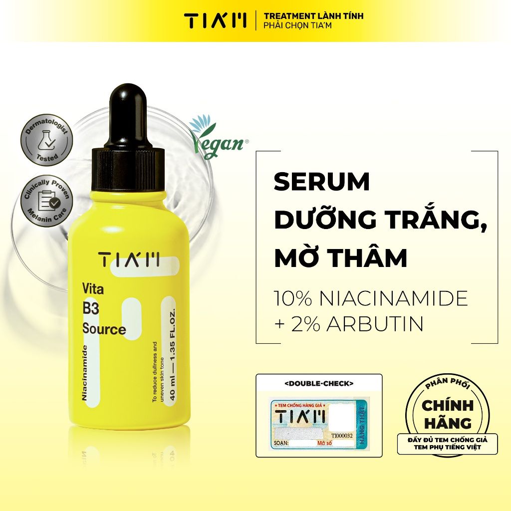 Tinh Chất Dưỡng Trắng Phục Hồi Cho Da Dầu Mụn Nhạy Cảm TIA'M Vita B3 Source (10% Niacinamide + 2% Arbutin) 40ml