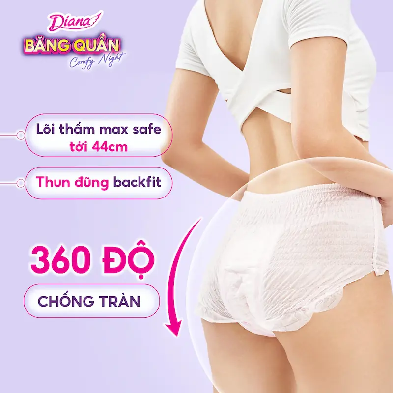 Băng Vệ Sinh Diana Dạng Quần 360 Độ Chống Tràn Comfy Night Size M-L (Ban Đêm)