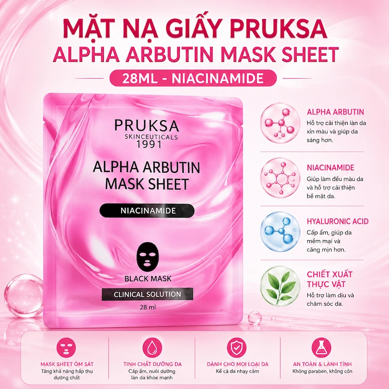 Mặt Nạ Giấy Pruksa Alpha Arbutin Mask Sheet 28ml - Niacinamide