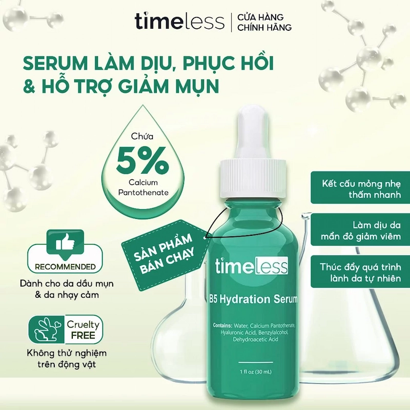 Serum Timeless Vitamin B5+ Hyaluronic Acid Làm Dịu, Phục Hồi Da 30ml (Nhập Khẩu)