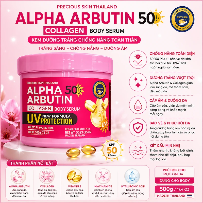 Kem Dưỡng Trắng Chống Nắng Toàn Thân Alpha Arbutin Collagen SPF50 UV Protection 500g