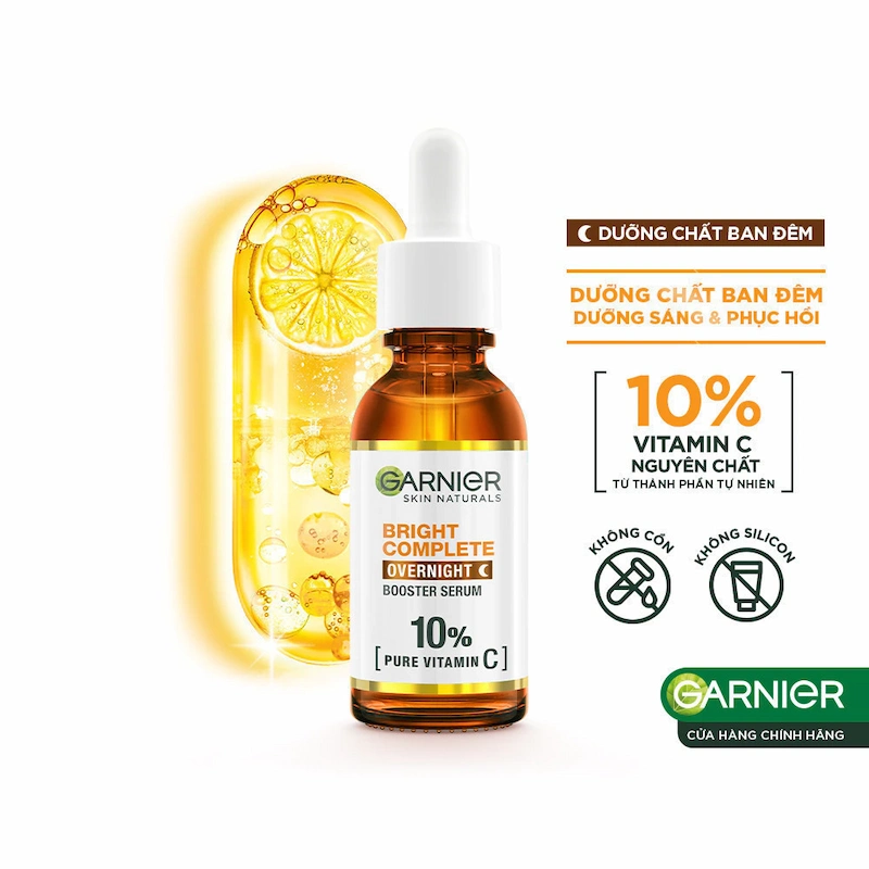Tinh Chất Garnier Tăng Cường Sáng Da Mờ Thâm Ban Đêm 10% Vitamin C - Bright Complete Overnight Serum 30ml