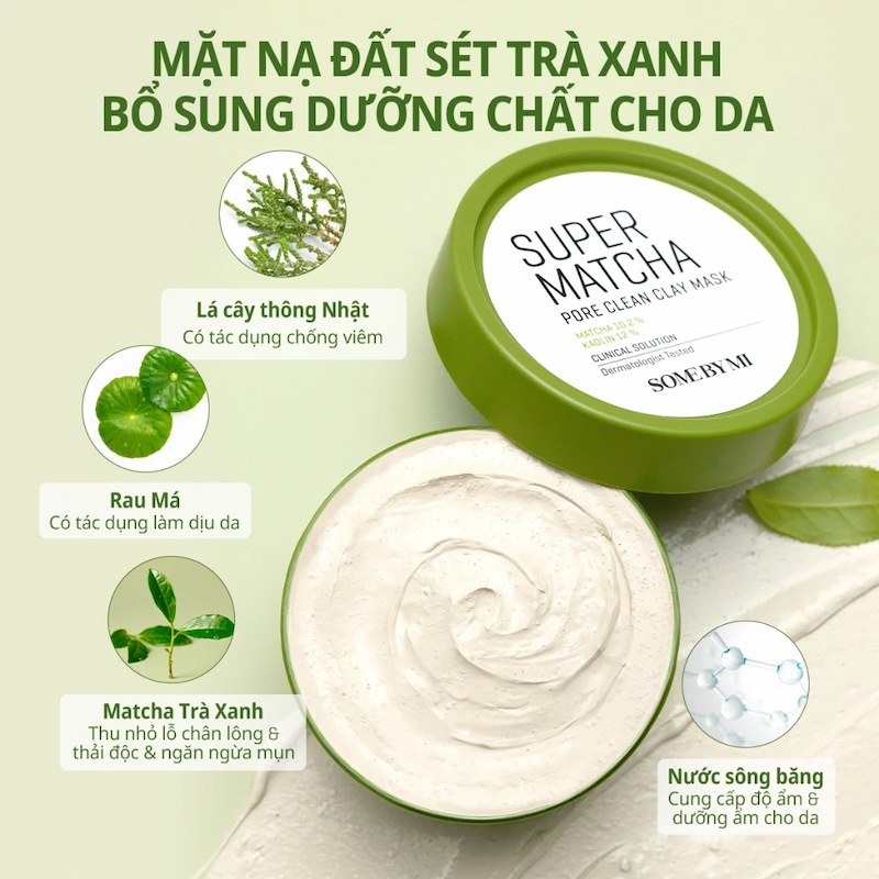 Mặt Nạ Đất Sét Trà Xanh Some By Mi Super Matcha Pore Clean Clay Mask 100g (Mẫu Mới)