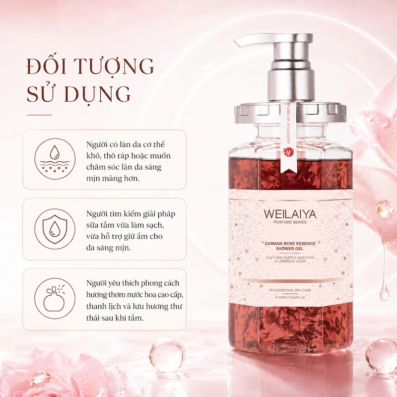 Sữa Tắm Trắng Da Weilaiya Damask Rose Essence Shower Gel 450ml (Mẫu Mới)