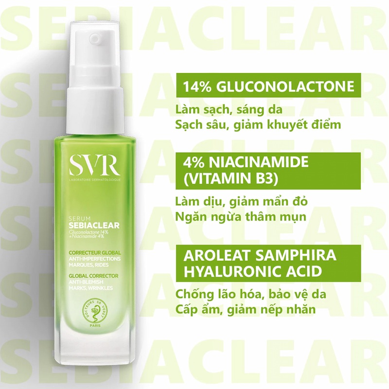 Serum SVR Làm Giảm Mụn, Mờ Nám, Làm Mềm Mịn Da Sebiaclear Gluconolactone 14% + Niacinamide 4% (Nhập Khẩu)