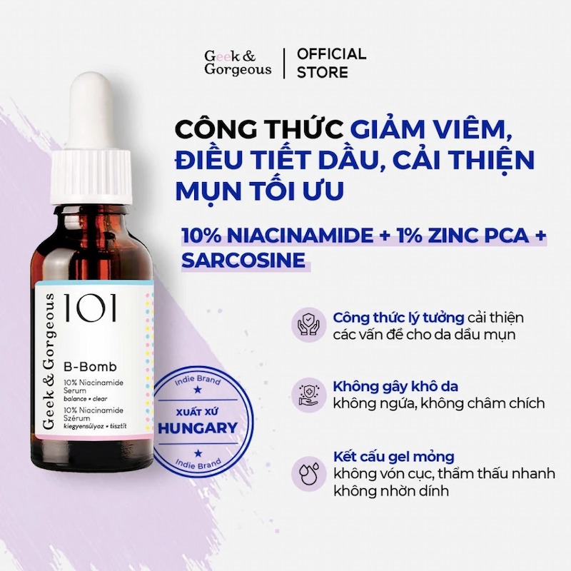 Serum Sáng Da Geek & Gorgeous 101 B-Bomb 10% Niacinamide 30ml