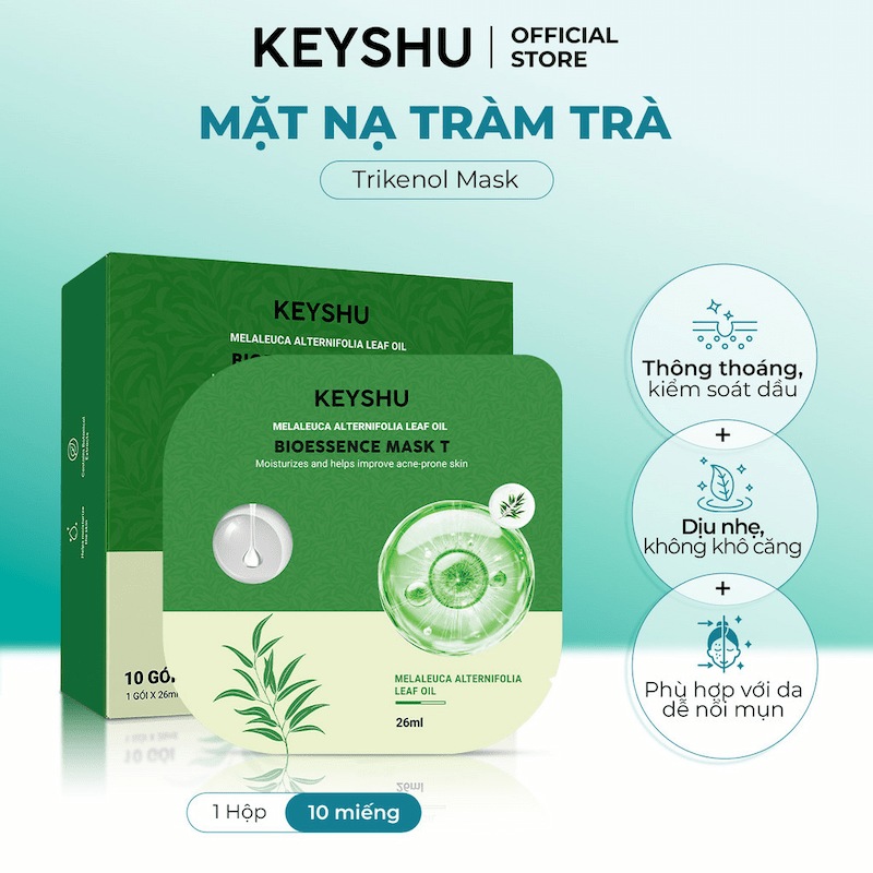 Mặt Nạ Tràm Trà Keyshu Melaleuca Alternifolia Leaf Oil Bioessence Mask T 26ml