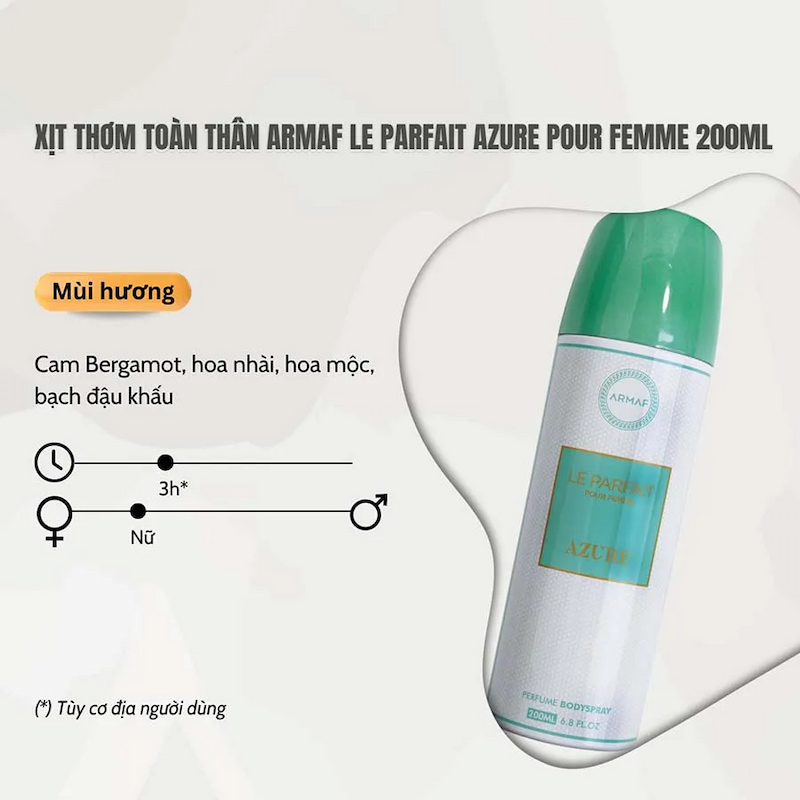 Xịt Thơm Toàn Thân Armaf Le Parfait Pour Femme Azure Body Spray 200ml
