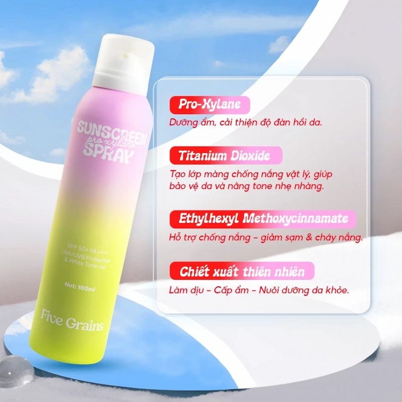 Xịt Chống Nắng Five Grains Pro-Xylane Sunscreen Spray SPF50+ 160ml
