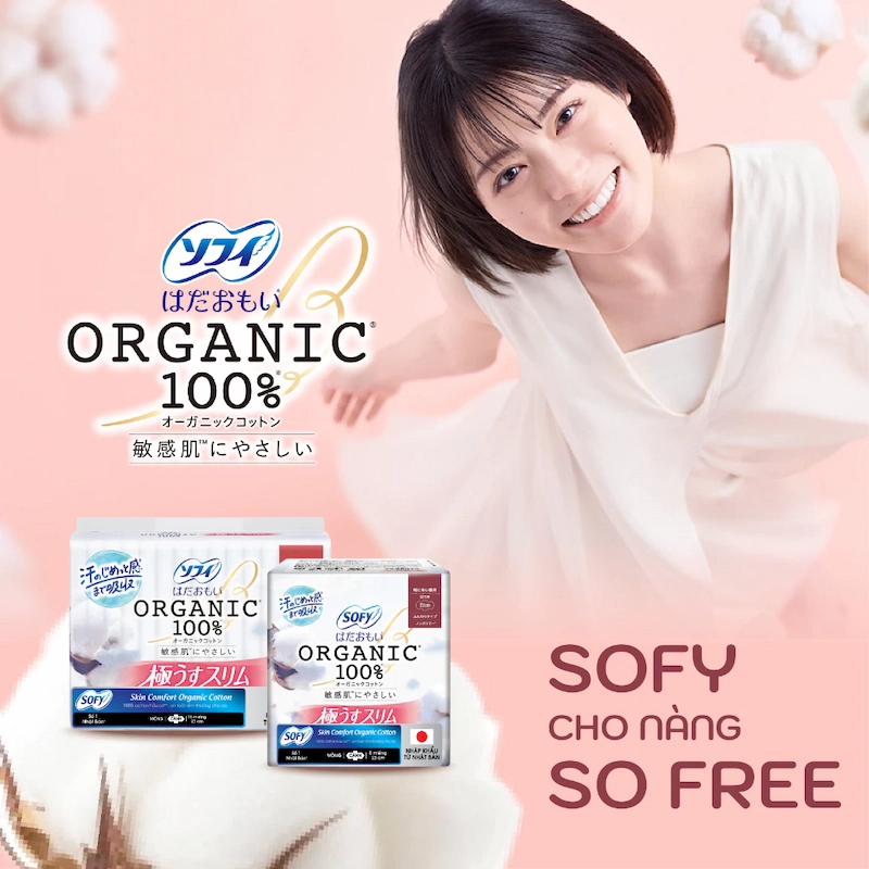 Băng Vệ Sinh Sofy Skin Comfort Organic 100% Cotton Mỏng Cánh 23cm
