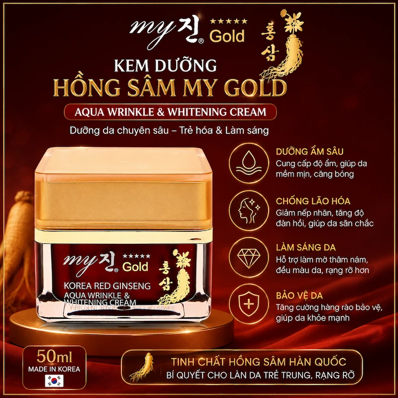 Kem Dưỡng Hồng Sâm My Gold – Aqua Wrinkle & Whitening Cream 50ml