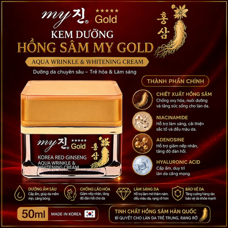 Kem Dưỡng Hồng Sâm My Gold – Aqua Wrinkle & Whitening Cream 50ml