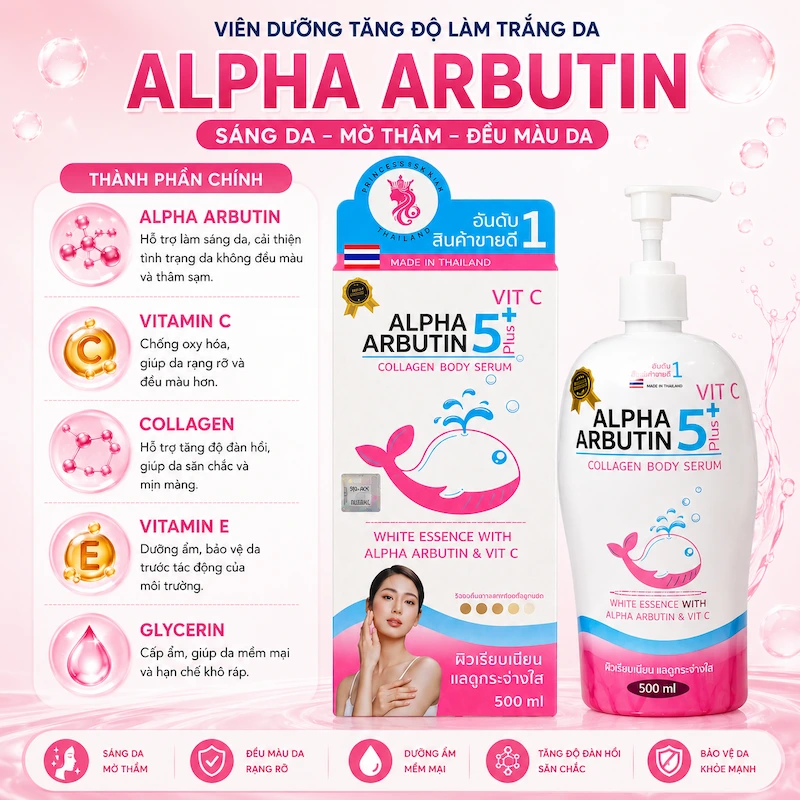 Kem Làm Trắng Da Alpha Arbutin 5+ Plus Vit C Collagen Body Serum 500ml