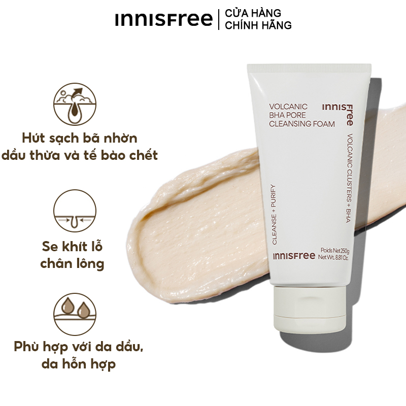 Sữa Rửa Mặt Innisfree Kiểm Soát Nhờn Tro Núi Lửa Volcanic BHA Pore Cleansing Foam  150g (Mẫu Mới)