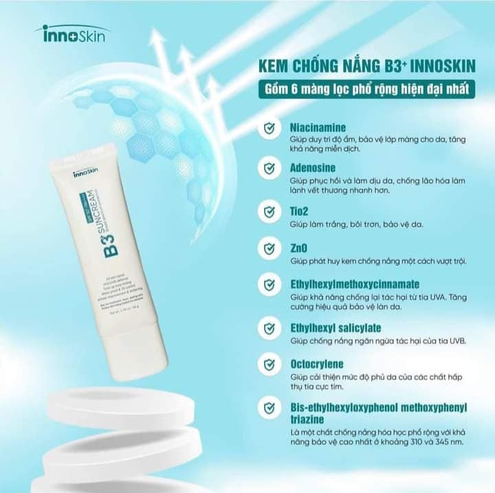 Kem Chống Nắng Dành Cho Da Khô Innoskin B3+ Suncream SPF50 50g (Xanh)