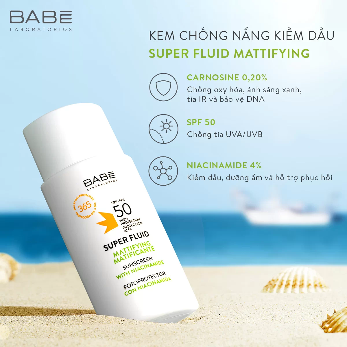 Kem Chống Nắng Babe Super Fluid Mattifying SPF50 50ml