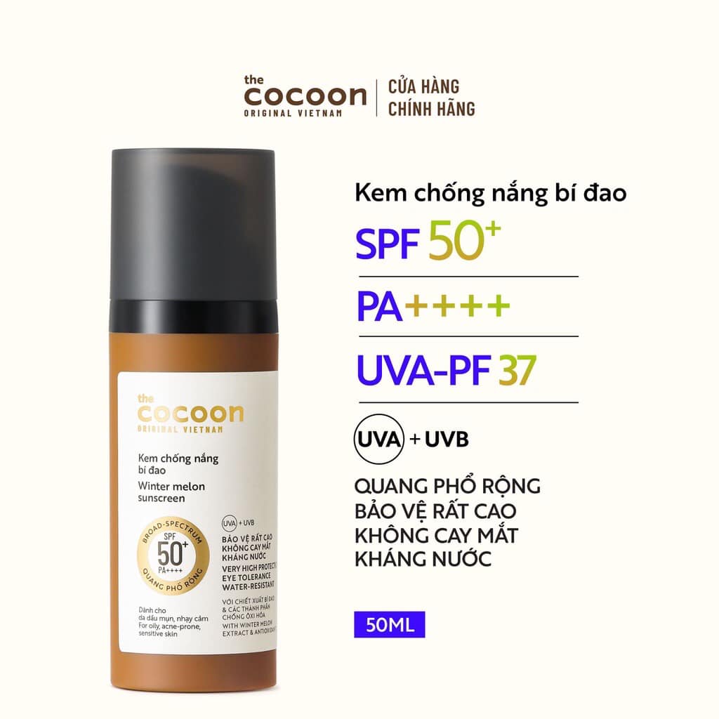 Kem Chống Nắng Bí Đao Quang Phổ Rộng Cocoon Winter Melon Suncreen SPF50 50ml