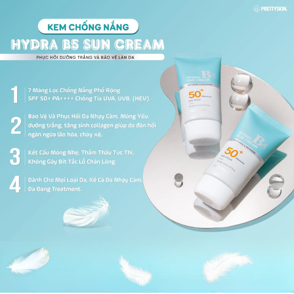 Kem Chống Nắng Phục Hồi Dưỡng Trắng PrettySkin Hydra B5 Sun Cream SPF50+ 70ml