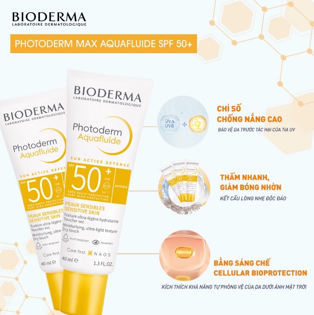 Kem Chống Nắng Quang Phổ Rộng Bioderma Photoderm Aquafluide SPF50+ 40ml - Invisible Không Màu