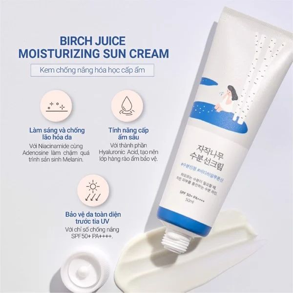 Kem Chống Nắng Round Lab Birch Juice Moisturzing Sunscreen SPF 50+ PA++++ 50ml