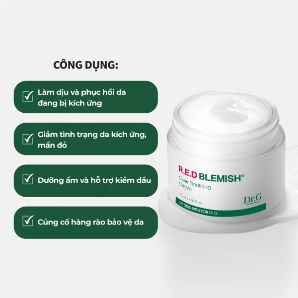 Kem Dưỡng Da Dr.G R.E.D Blemish Clear Soothing Cream 70ml [Mẫu Mới]