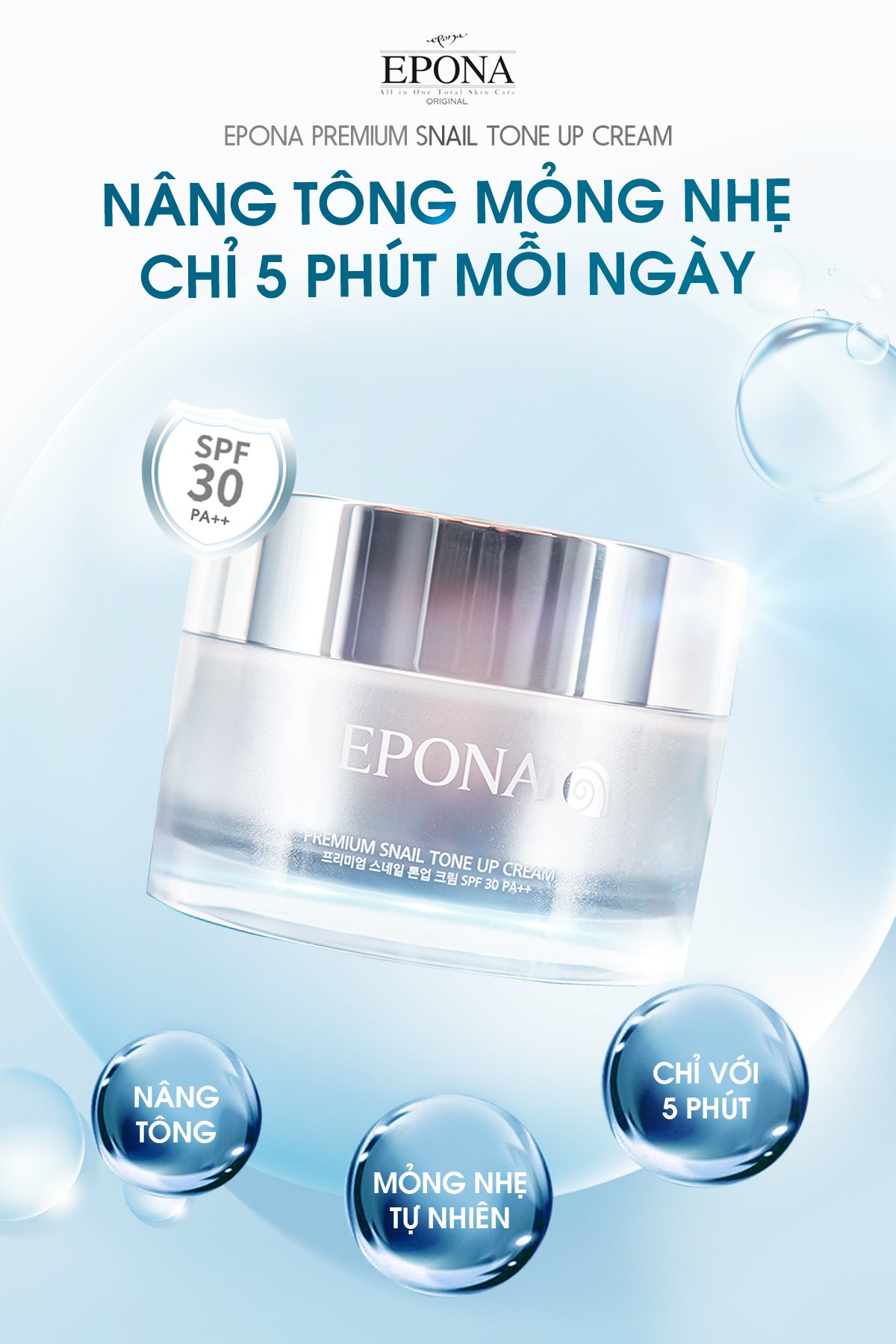 Kem Dưỡng Trắng Epona Premium Snail Tone Up Cream SPF 30 PA++ 50ml