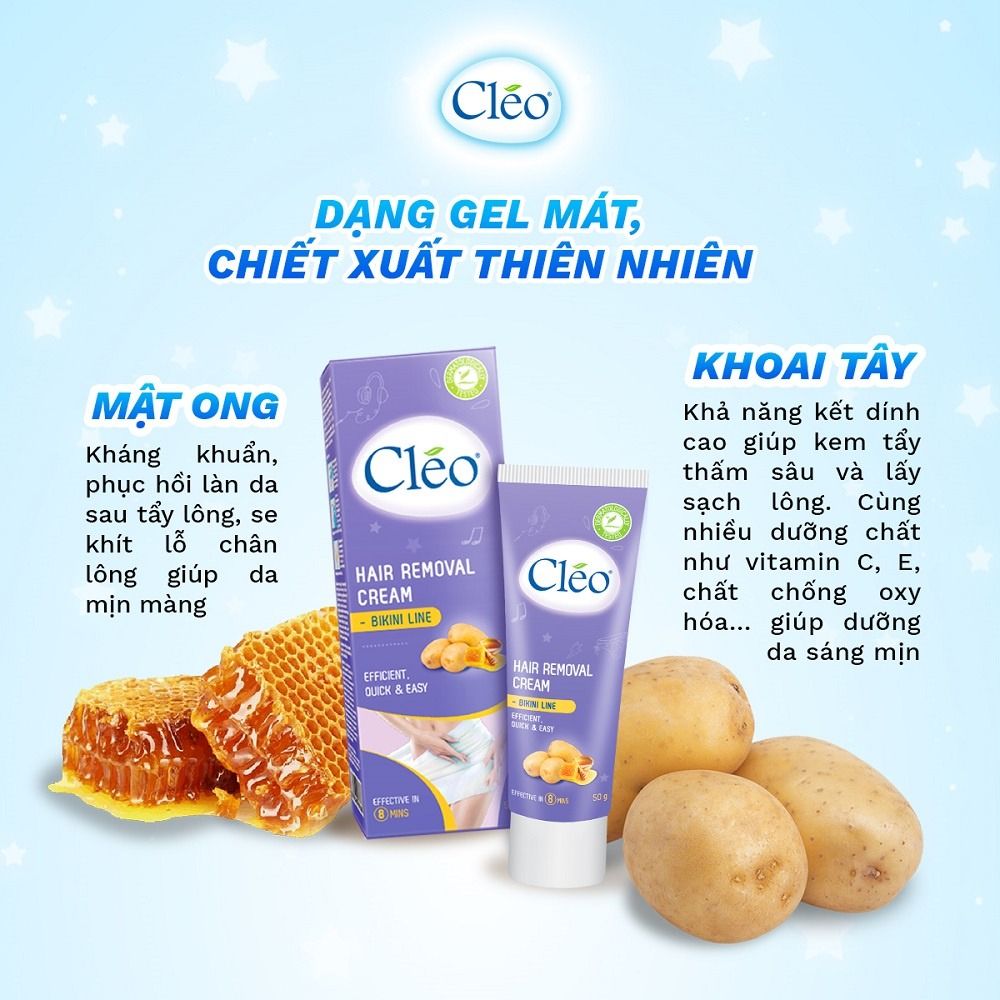 Kem Tẩy Lông Viền Bikini Cleo Từ Khoai Tây & Mật Ong 50g