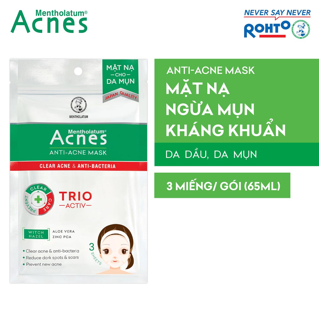 Mặt Nạ Cho Da Mụn Rohto Acnes Anti-Acne Mask 65ml (3 Miếng/Gói)