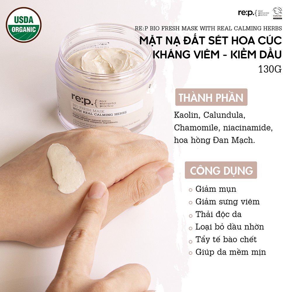 Mặt Nạ Đất Sét Hoa Cúc Re:p Bio Fresh Mask With Real Calming Herbs 130g (Giảm Sưng Viêm)