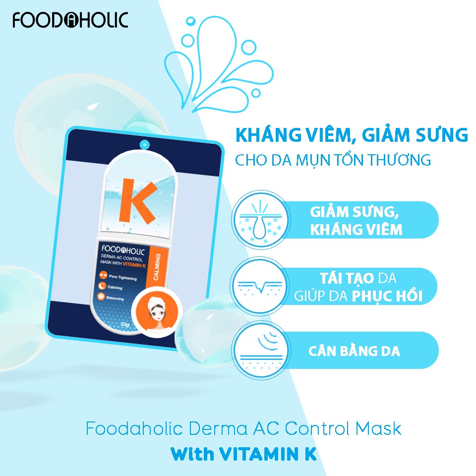 Mặt Nạ Giấy Foodaholic Derma AC Control Mask With Vitamin K