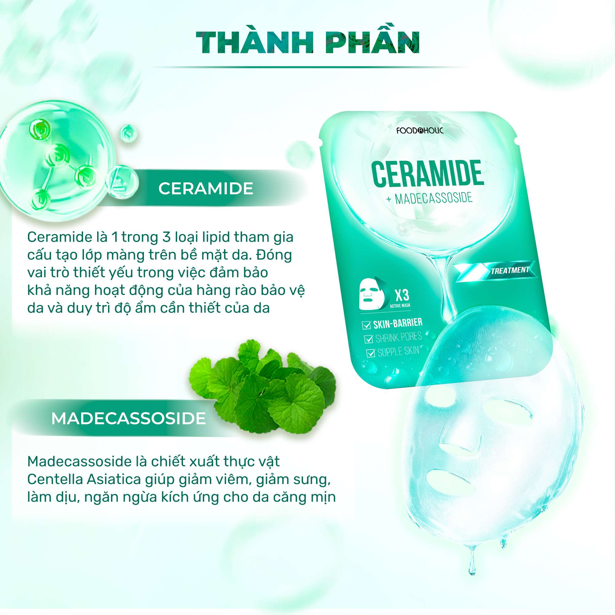 Mặt Nạ Giấy Làm Dịu Phục Hồi Da Mụn Foodaholic Ceramide + Madecassoside 25ml