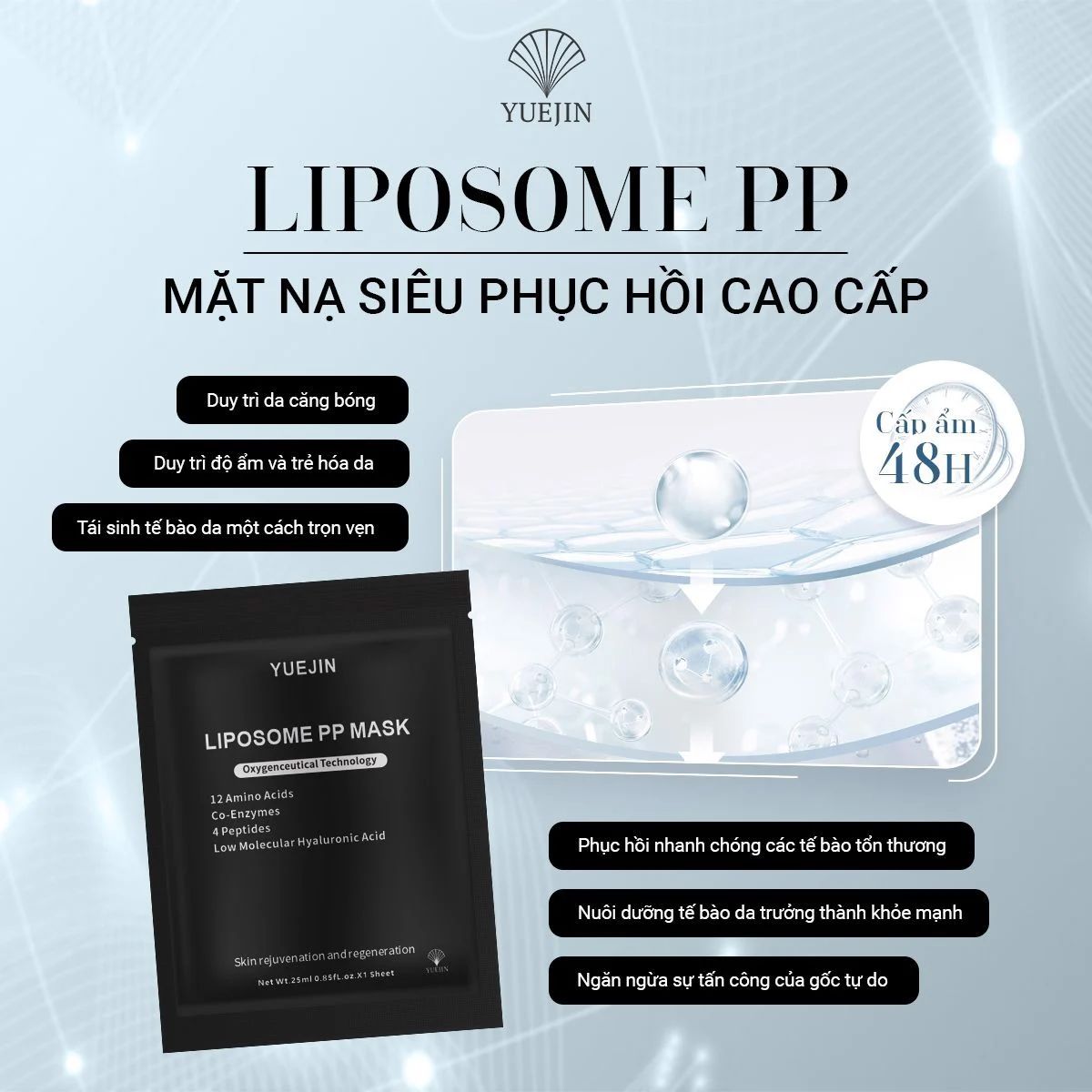 Mặt Nạ Giấy Siêu Phục Hồi Cấp Ẩm Đa Tầng Yuejin Liposome PP Mask 25ml (Đen)