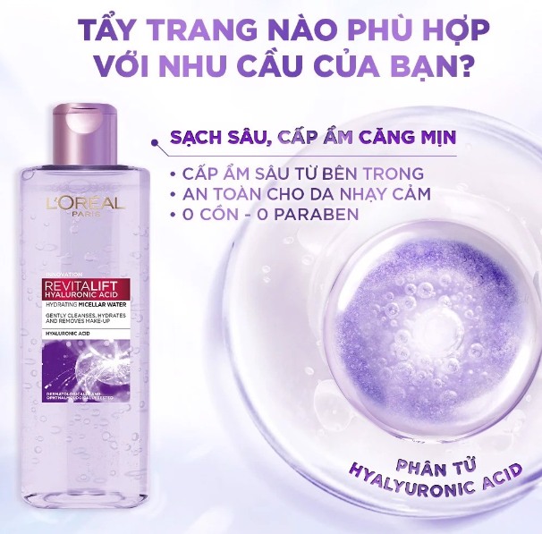 Nước Tẩy Trang Làm Sạch Và Siêu Cấp Ẩm L'Oreal Revitalift Hyaluronic Acid Hydrating 400ml