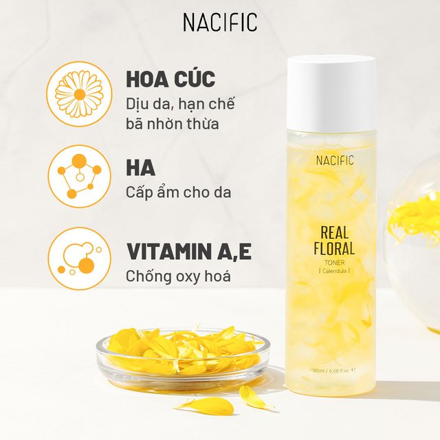 Nước Cân Bằng Nacific Hoa Cúc Dưỡng Ẩm, Làm Dịu Da Real Floral Toner Calendula 180ml