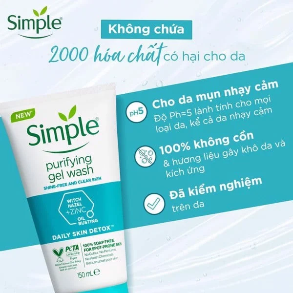 Gel Rửa Mặt Cho Da Dầu Simple Daily Skin Detox Purifying Facial Wash 150ml