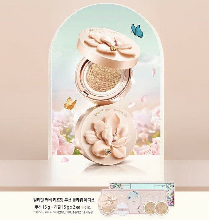 Set Phấn Nước Ohui Ultimate Cover Lifting Cushion SPF50 (Flower Edition)