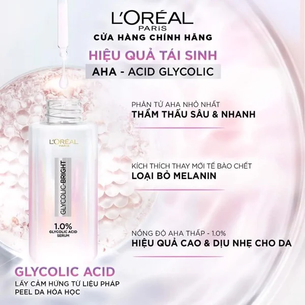 Serum Dưỡng Sáng Và Mờ Thâm Nám L'Oréal Glycolic-Bright Instant Glowing Serum 1.0% Glycolic Acid 30ml