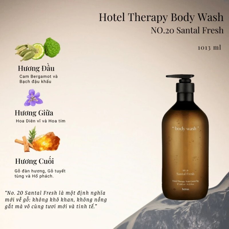 Sữa Tắm Hương Nước Hoa Hetras Hotel Therapy Body Wash 1013ml - No.20 Santal Fresh