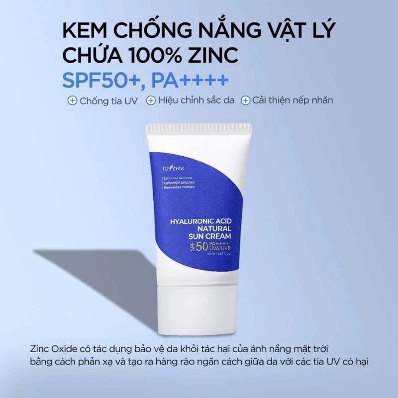 Kem Chống Nắng Vật Lý Isntree Hyaluronic Acid Natural Sun Cream SPF50+ 50ml