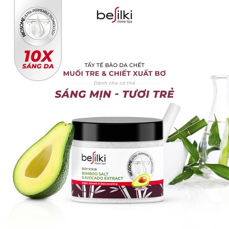 Tẩy Da Chết Toàn Thân Besilki Muối Tre Và Chiết Xuất Bơ Body Scrub 350g