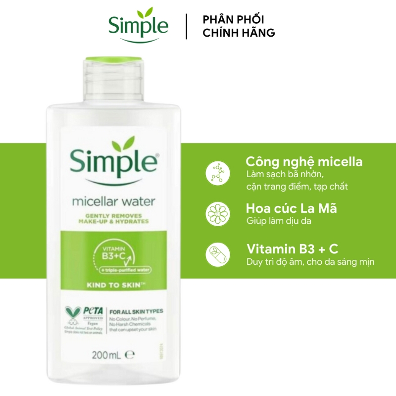 Nước Tẩy Trang Simple Kind To Skin Micellar Cleansing Water 200ml