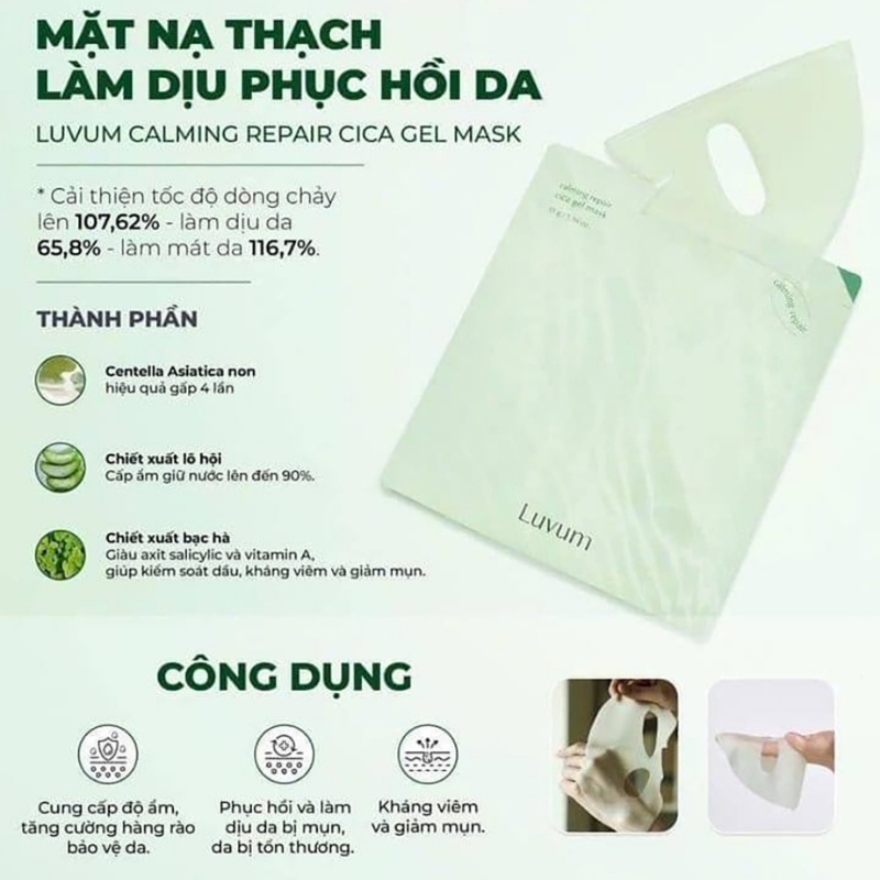 Mặt Nạ Thạch Làm Dịu Phục Hồi Da Luvum Calming Repair Cica Gel Mask 33g