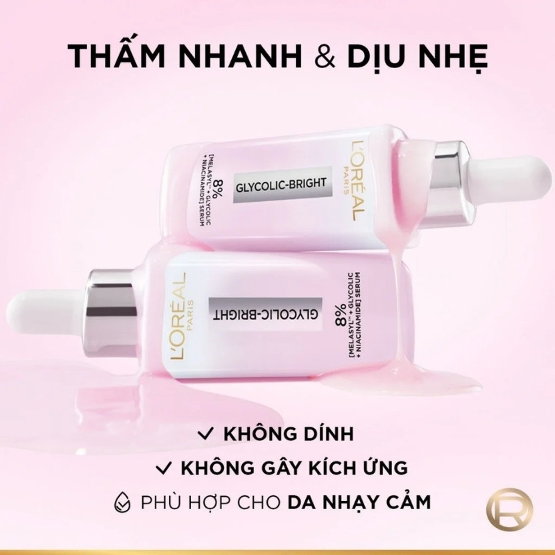 Serum Dưỡng Sáng Và Mờ Thâm Nám L'Oreal Glycolic Bright 8% [Melasyl+Glycolic+Niacinamide] 30ml (Mẫu Mới)