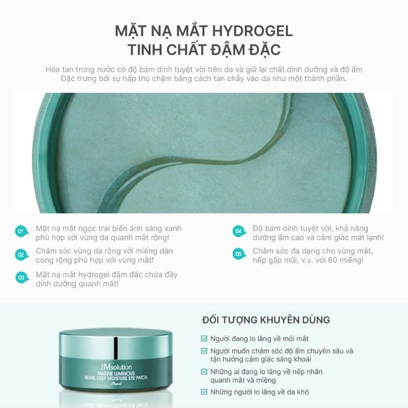 Mặt Nạ Mắt JM Solution Marine Luminous Pearl Ngọc Trai Mờ Quầng Thâm, Nếp Nhăn 90g