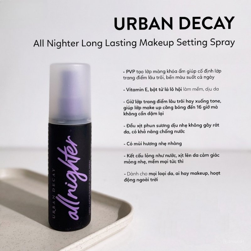 Xịt Khóa Nền Urban Decay All Nighter Long-Lasting Makeup Setting Spray
